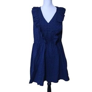 Textile Elizabeth &James Eve Blue Sleeveless Flower Embroidered Eyelet Dress XL